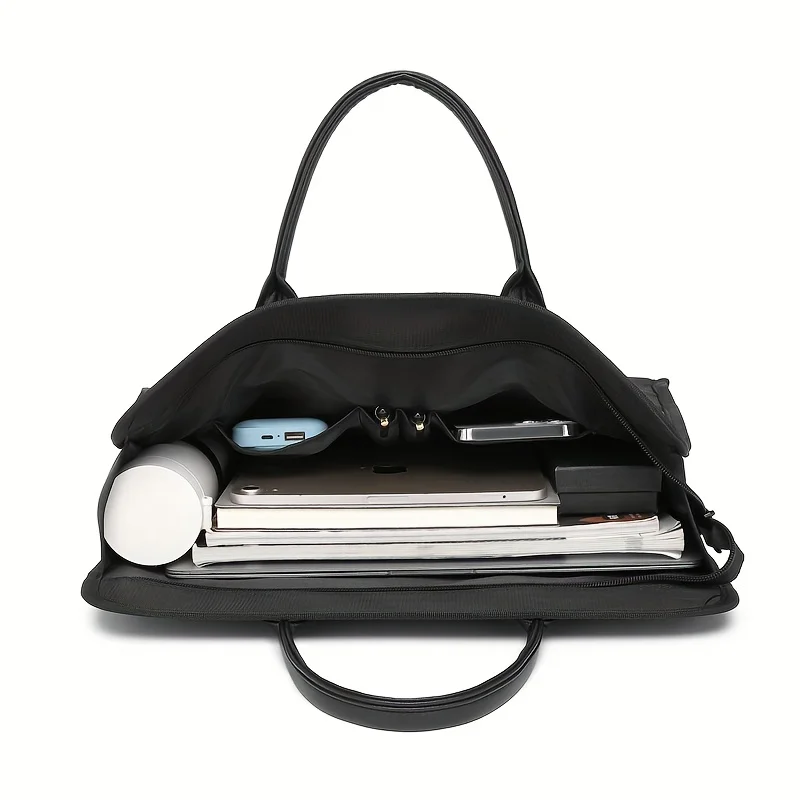 Handheld Zipper Canvas Document Bag Double-Layer Large Capacity Briefcase Meeting Materials Storage File Bag