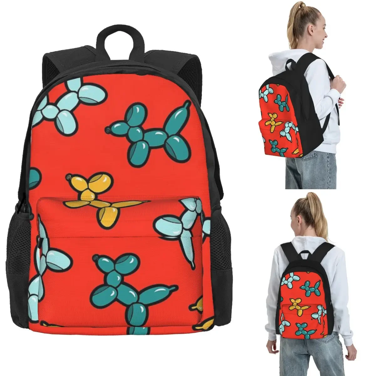 Balloon Animal Dogs Pattern In Red Backpack Hot Sale Daypack Large Capacity Kids BookBag School Bag Shoulder Bags for Men Women