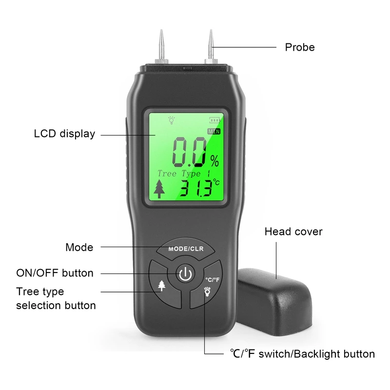 Digital Moisture Meter, Water Leak Detector, Moisture Tester, Pin Type, Backlit LCD Display,Wood Humidity Tester