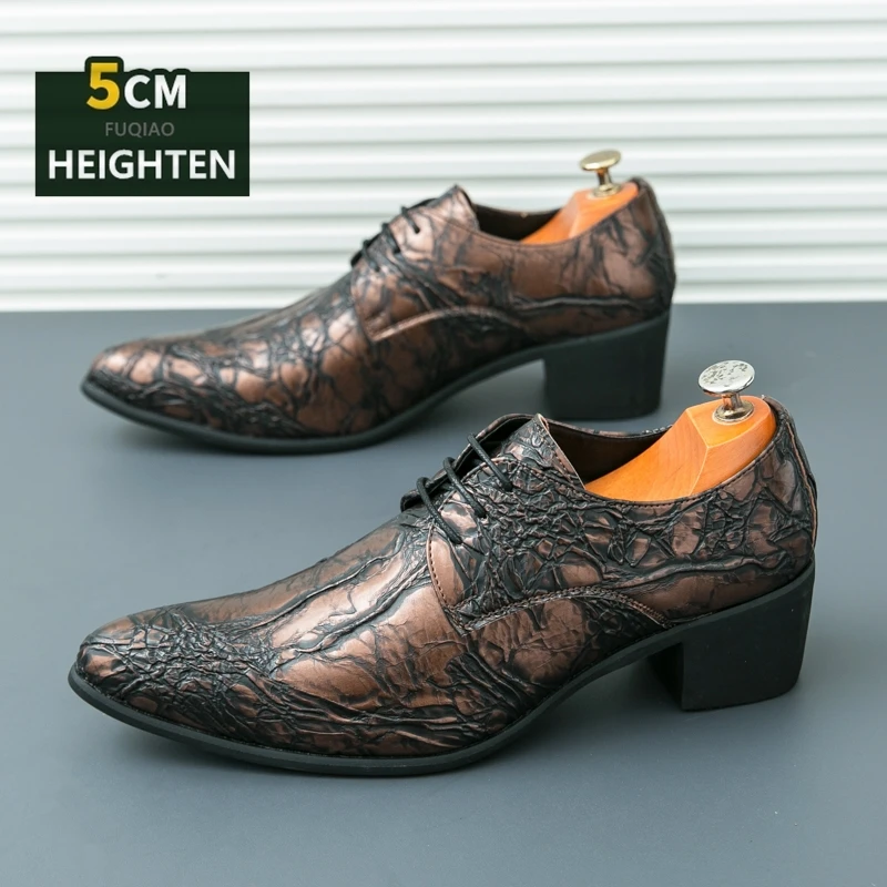 

Роскошные мужские туфли на высоком каблуке, модные мокасины, мужские свадебные туфли, дизайнерские модельные туфли для жениха с острым носком, мужские кожаные оксфорды