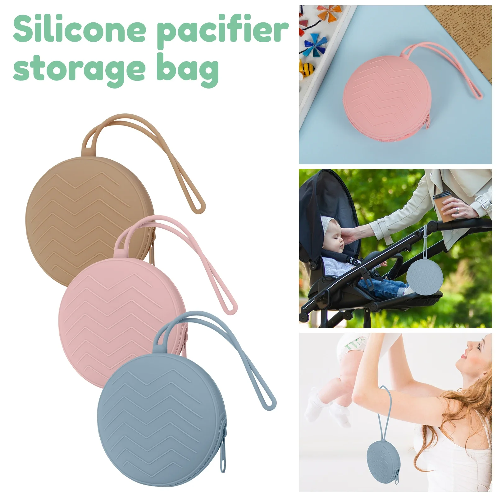 Silicone Nipple Storage Bag Portable Soother Organizer Dustproof Storage Bag with Lanyard Secure Hanging Baby Pacifier Holder