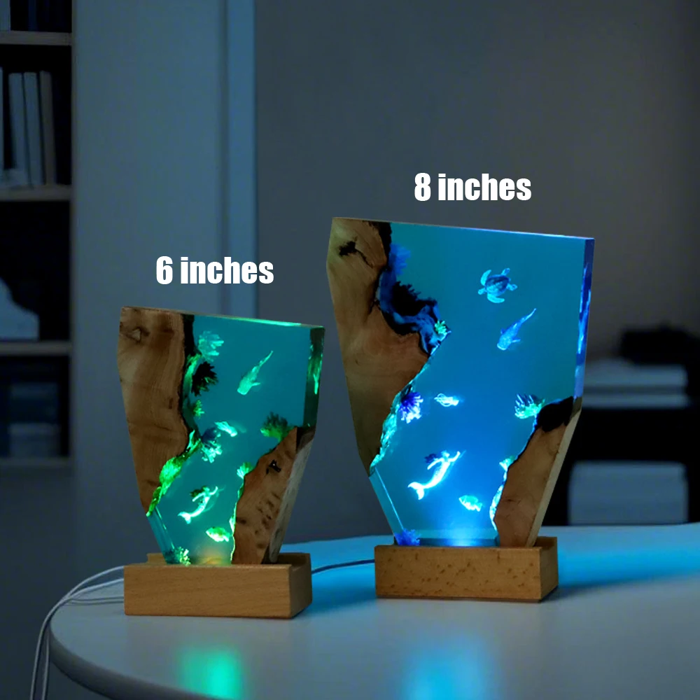 حورية البحر موضوع الكائن الراتنج الجدول ضوء الفن الإبداعي الديكور مصباح تحت سطح البحر العالم ليلة ضوء USB تهمة