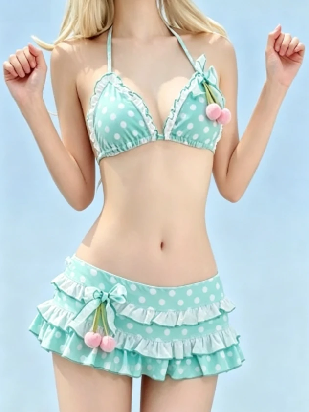 

2026 Fairy Sweet High Waist 4-Piece Split Bikini Set For Women Print Swimwear Chic Beach Vacation Summer Party Fashion Trendy