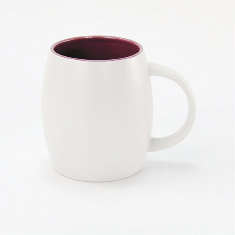 

Unique 450ml Round Shape Large Colorful Couble Mugs And Cups Pink Coffee Ceramic Mug