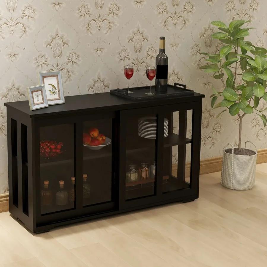 

Kitchen Storage Stand Cupboard With Glass DoorBlack