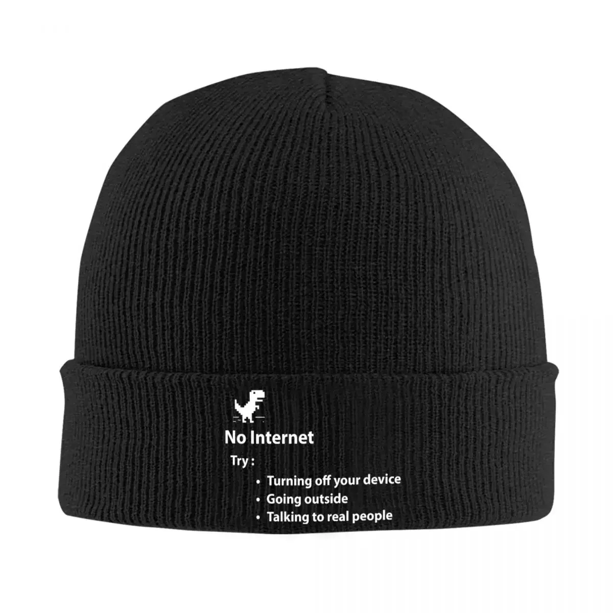 No Internet Knitted Hat Women's Men's Skullies Beanies Winter Hat Acrylic Cartoon Dinosaur Funny Meme Hip Hop Melon Cap