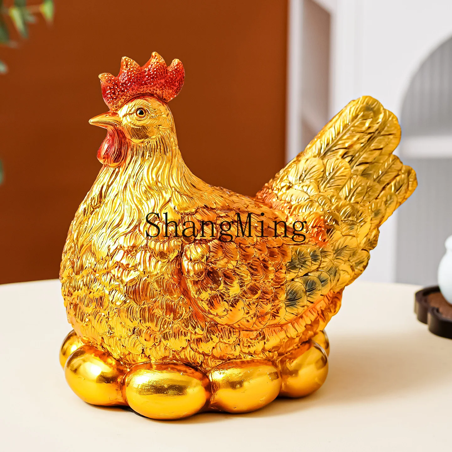 

PYH golden chicken ornament hen laying eggs new home opening living room entrance decoration making money gold-plated