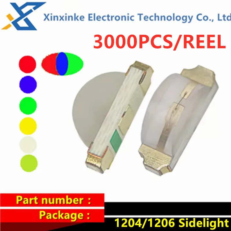 

3000PCS Sidelight 1206 1204 Side Light SMD LED Red Yellow White Green Blue Emerald Green RGB Seven-Colors Light Emitting Diode