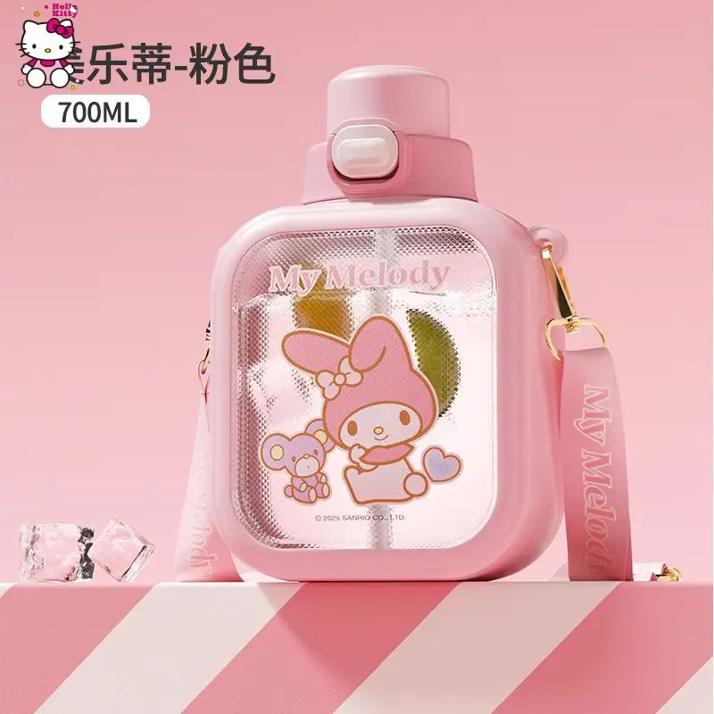 Sanrio crianças kuromi copo de água estudante 700ml grande capacidade personagem dos desenhos animados copo de água bonito kawaii simples copo de palha