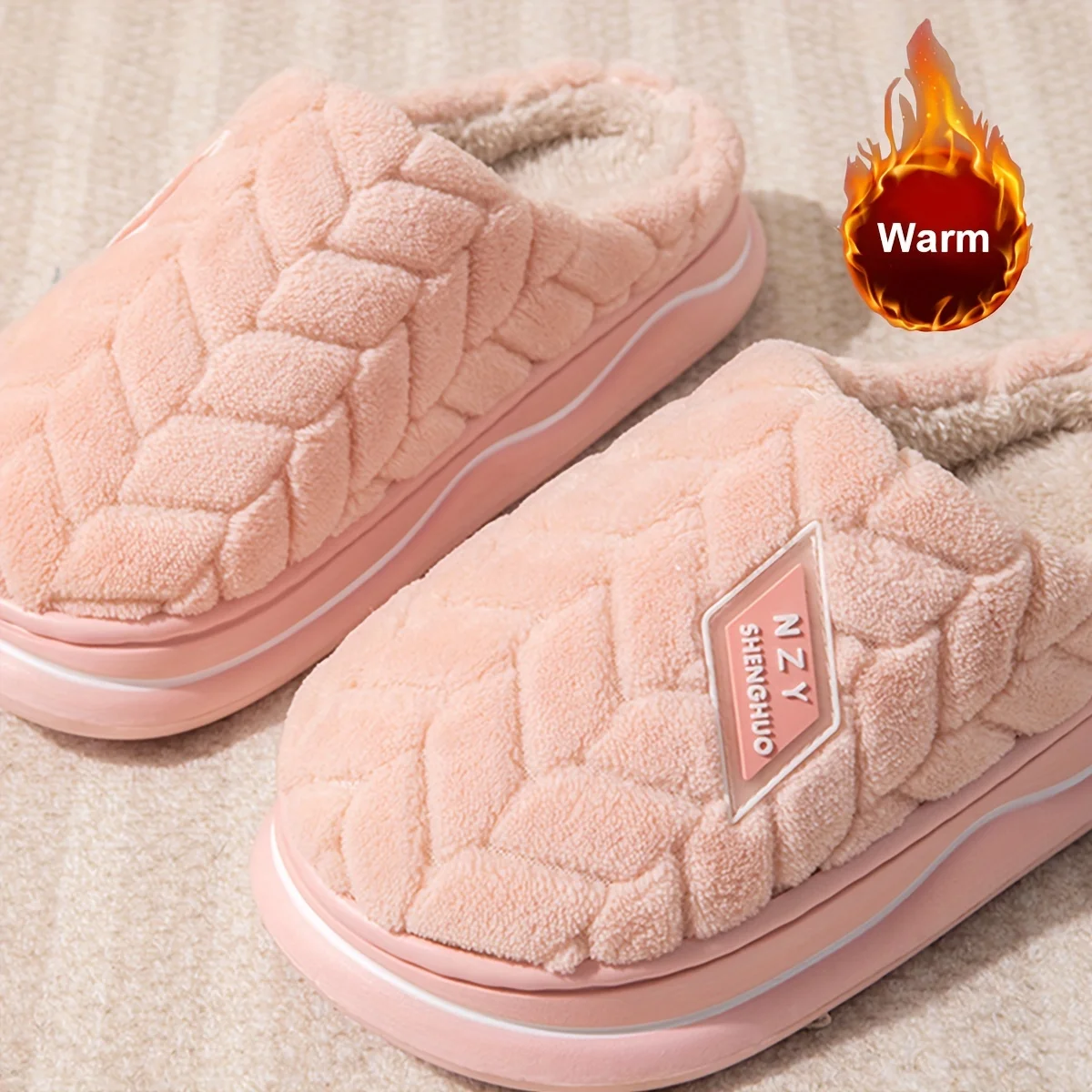 Warmth and Slip-Resistant Thick Sole Plush Slippers - Autumn and Winter Indoor Home Slippers for Women and Men's Couple image 3