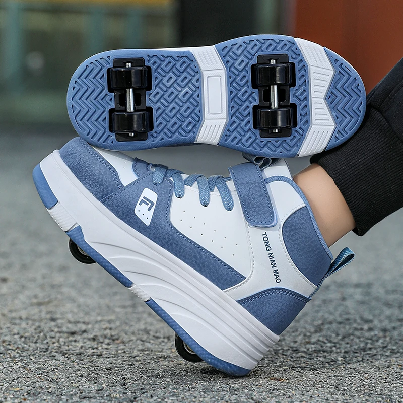 

Spring & Autumn 2025 New Wheel Shoes: Girls' Rotating Buckle Light-Up Sneakers, Older Kids' Roller Skates