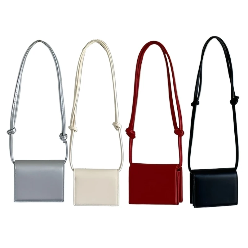 E74B Trendy Small Square Purse with Flip Cover PU Leather Solid Color Crossbody Bag Card Holder for Casual or Formal Outfits