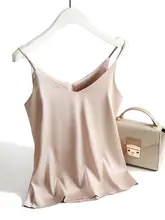 Women V Neck Satin Silk Cami Top White Summer #6