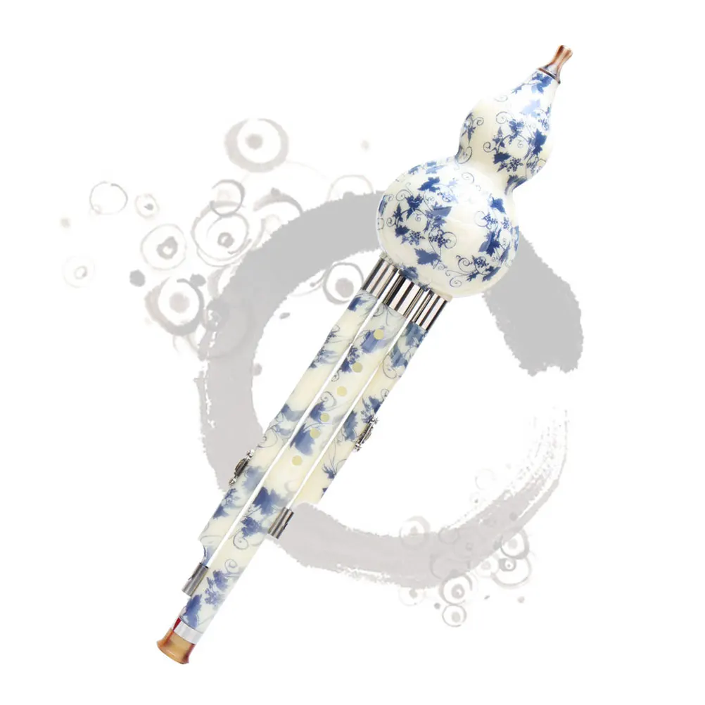 

Synthetic Porcelain Cucurbit Flute Beginner Chinese Traditional Instrument Elegant Blue White Pattern Durable Long-Term Use Pure