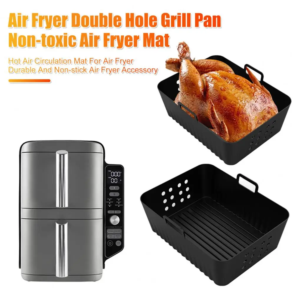 Air Fryer Silicone Mat Reusable Silicone Air Fryer Liners for Ninjia Air Fryer Accessories Heat Resistant Double Hole Grill Pan