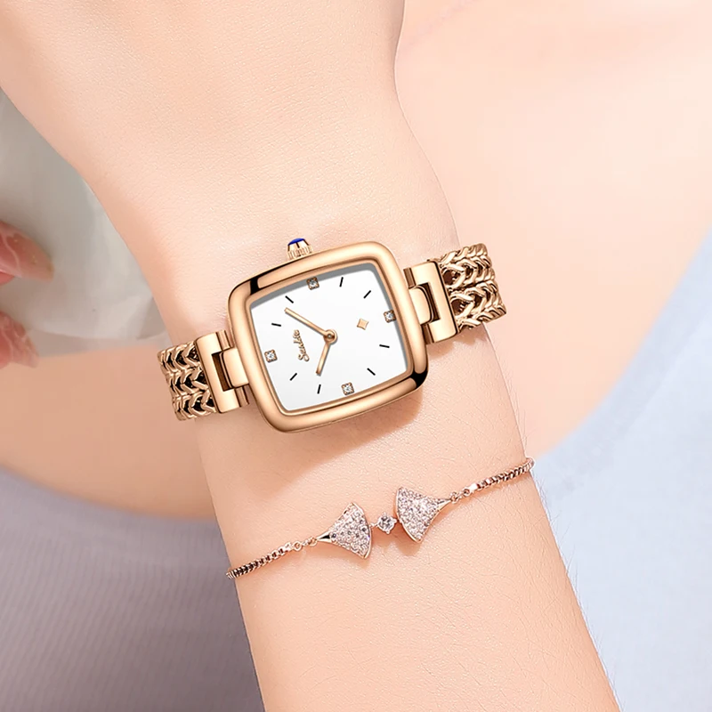 LIGE Brand Sunkta Fashion Elegant Quartz Women Watch Casual Diamond Stainless Ladies Wristwatch Small Dial Simple Waterproof+Box