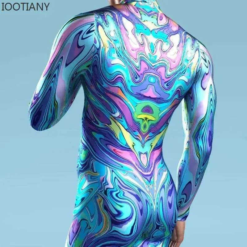 

2025 yiyi Print Machine Zentai Men For Bodysuit Skinny Cosplay catsuit Trippy Costume Front Zipper Jumpsuit Elastic Rave Festiva