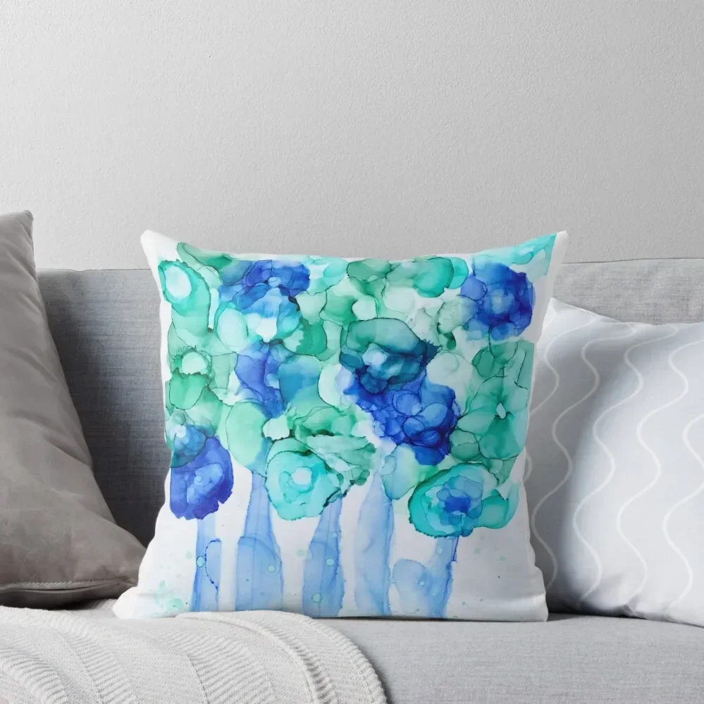 Pistachio Blue Floral Bouquet - Alcohol Ink Painting Throw Pillow Couch Cushions Throw Pillow Decorative Cushion Cover pillow