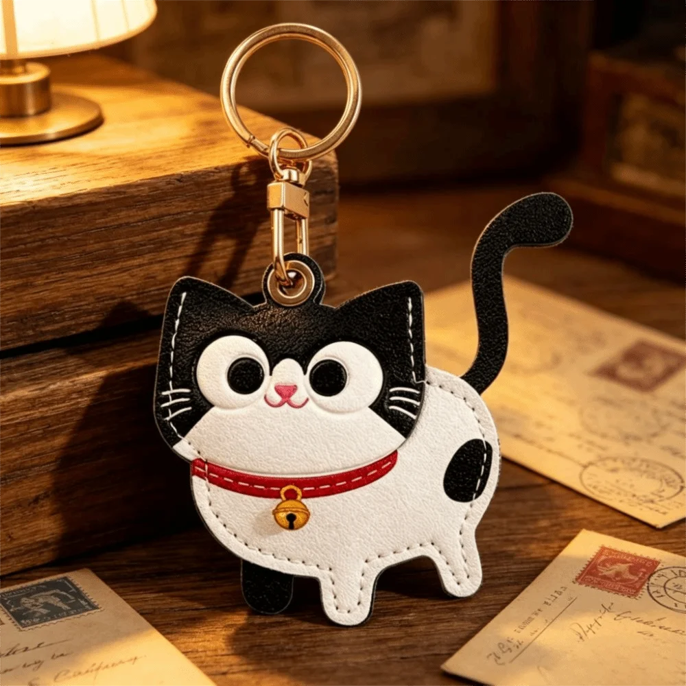 Creative Leather Material Kitty Access Card Cover Cute Anti-lost ID Card Holder Bag Pendant Cat Design Cat Keychain Women