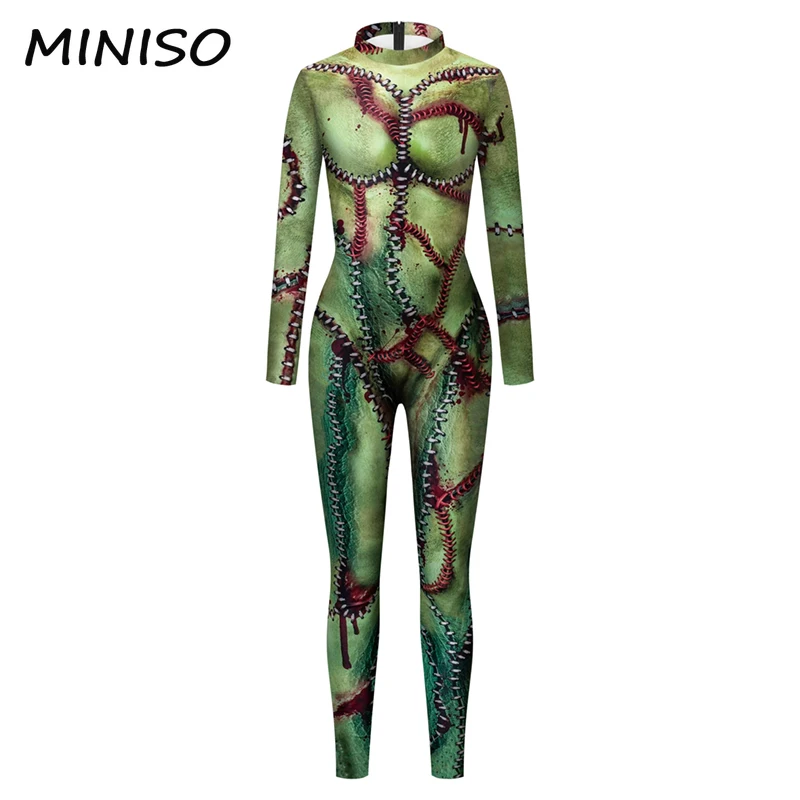 MINISO-Disfraz de terror con estampado 3D para mujer, Mono de fiesta de carnaval, vestido de Halloween, ropa de fantasía, mono Zentai