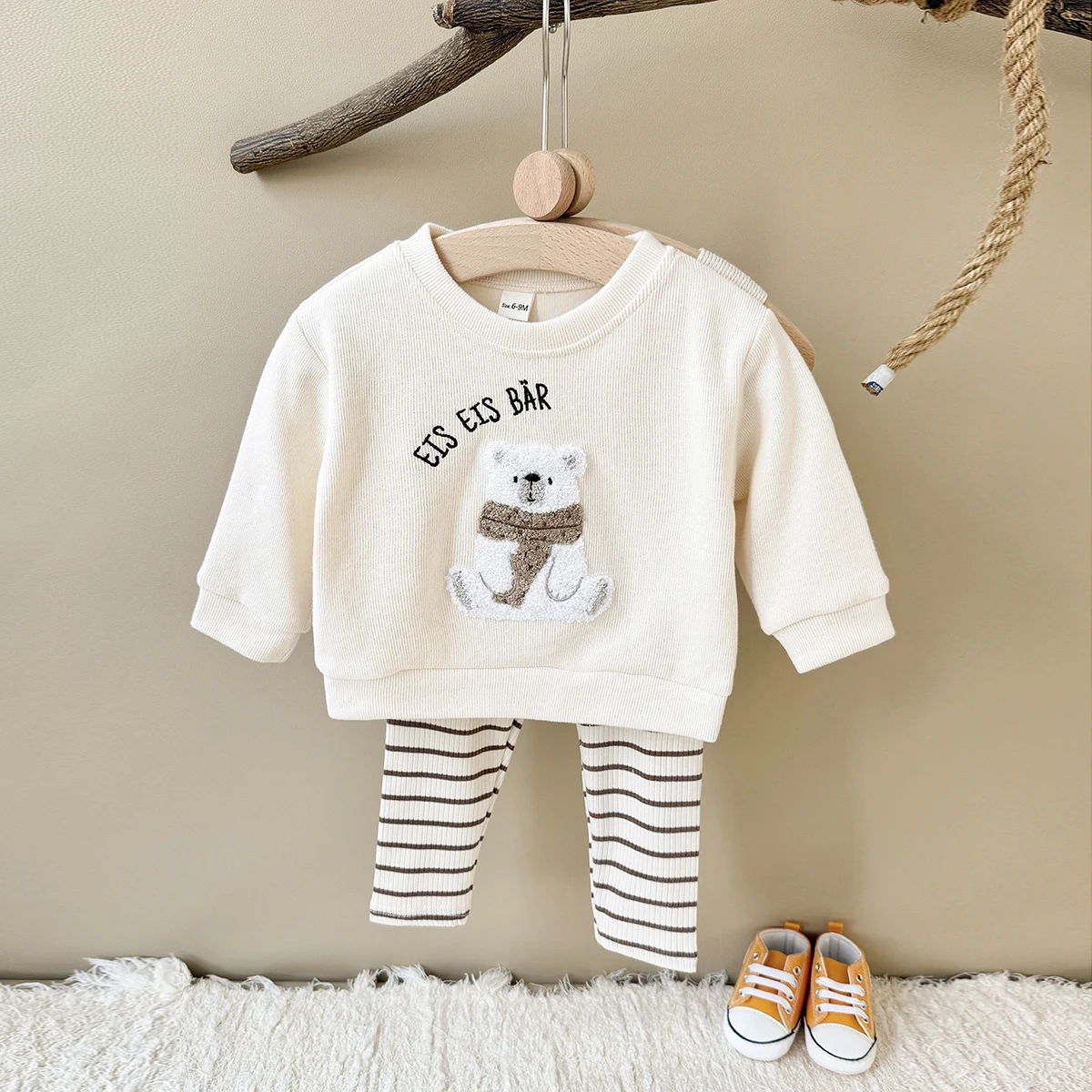 Autumn Boys Girls Clothing 2PCS New Baby Suits Cartoon Polar Bear Embroidery Pullover Top+Bottom Long Sleeves Cute Infant Sets