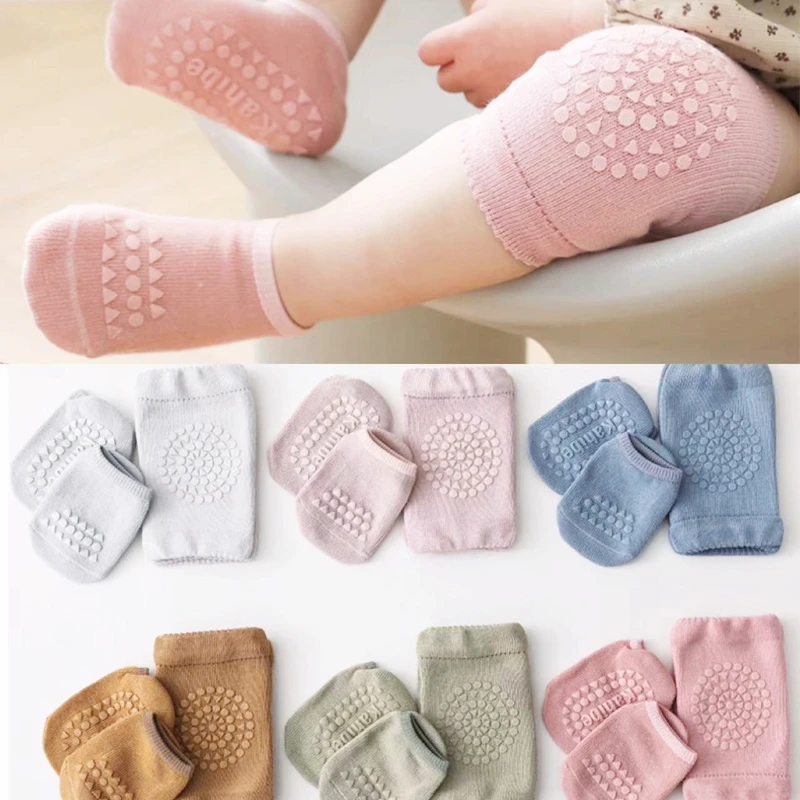 

1 set Baby Knee Pads Socks Set for baby Summer Solid Color Anti Slip Socks Kid Crawling Safety Floor Sock Leg Knee Protector