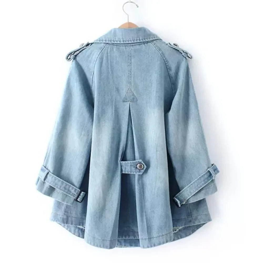 Women A-Line Cape Denim Short Jacket Vintage Washed Soft Fabric Slimming Daily Casual Chic Minimalist Versatile Autumn New