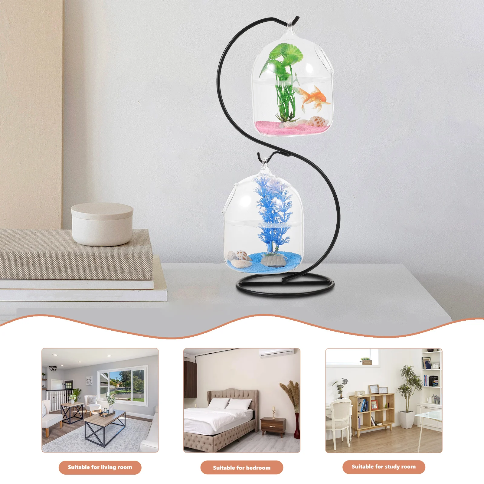 

Creative Hanging Glass Fish Tank Desktop Mini Aquarium Clear Betta Bowl Iron Stand Home Decoration Hanging Glass Fish Tank