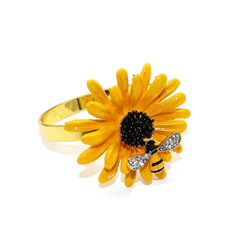 

ABWR-6PCS Napkin Rings Sunflower Metal Napkin Rings Holder Fall Napkin Rings For Dinner Wedding Christmas Thanksgiving Easy Inst