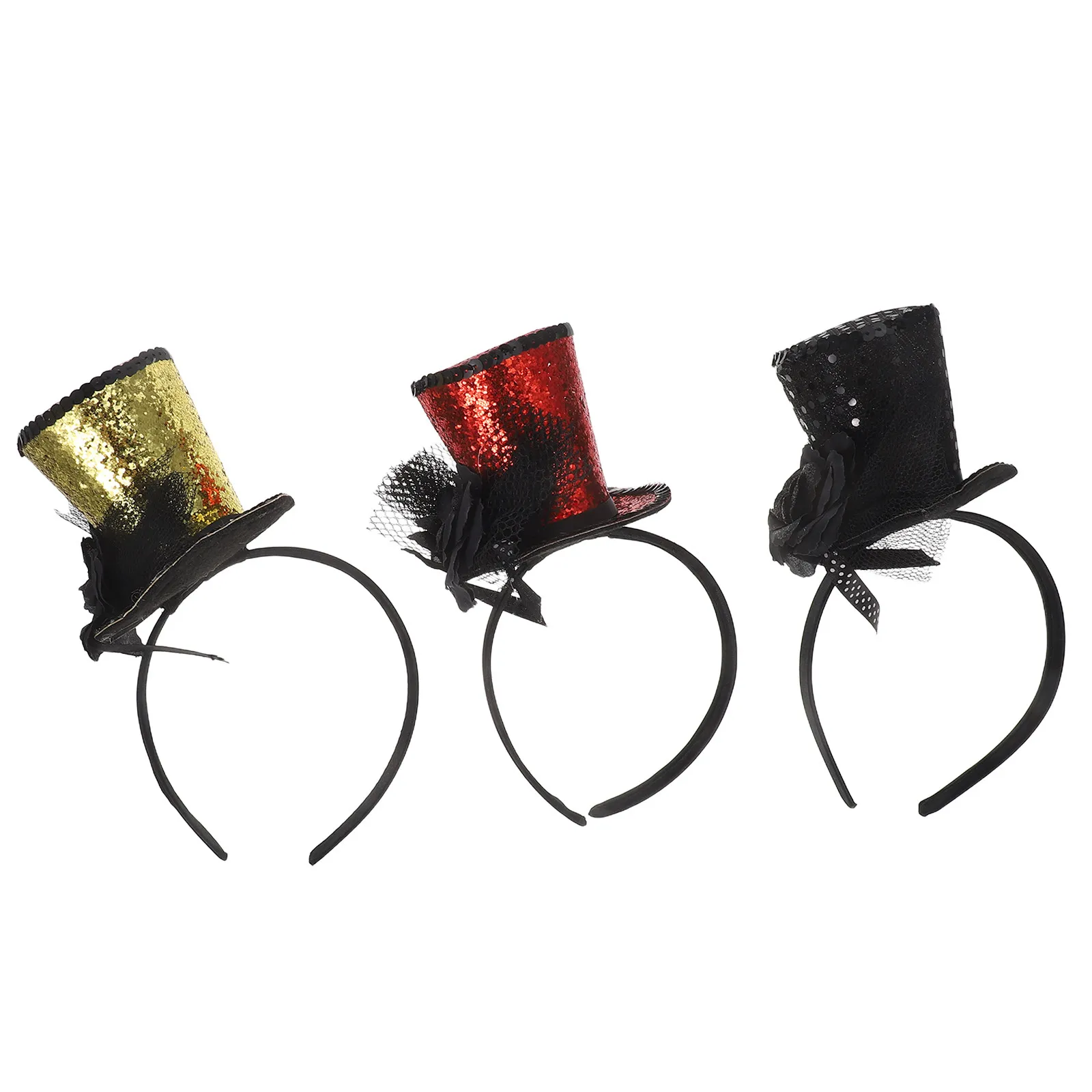 

3Pcs Mini Top Hat Headband Sequin Fascinator Veil Tea Party Wedding Halloween Christmas Party Headwear Women Costume Accessory