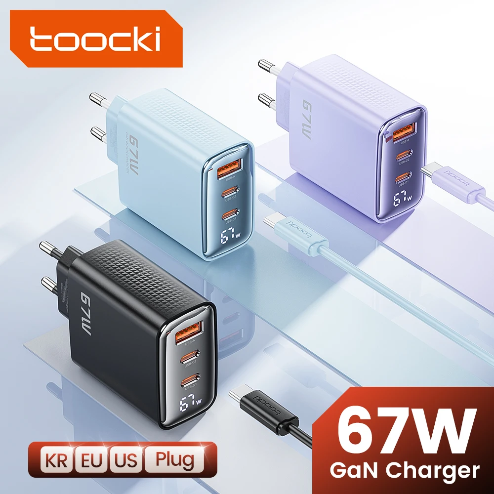 

Быстрое зарядное устройство Toocki 67W GaN USB с цифровым дисплеем, PD 65W 45W PPS, Type-C для iPhone 15 16 17, Samsung S23 S24, Macbook