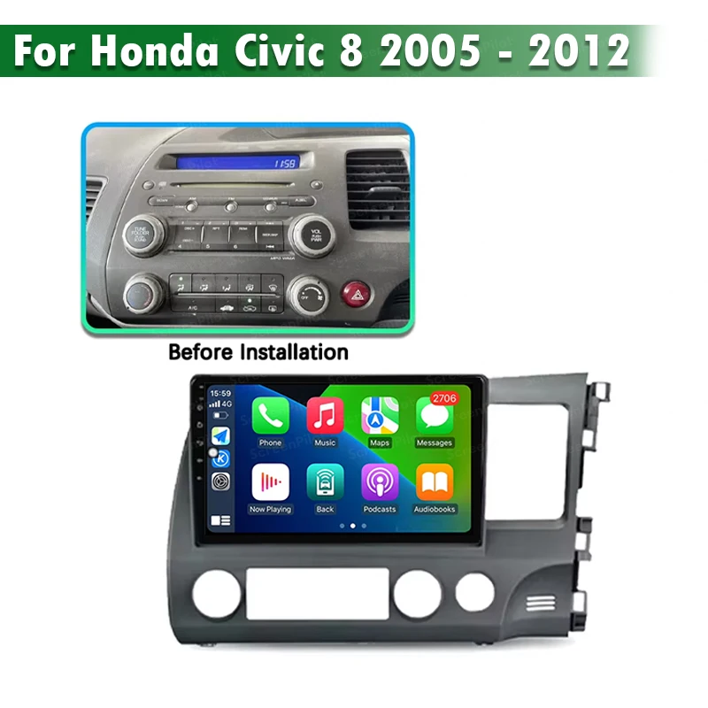 Android 16For Honda Civic 8 2005 - 2012  Car Radio Multimedia Video Player GPS Navigation stereo Head Unit Screen Touch Screen view 6