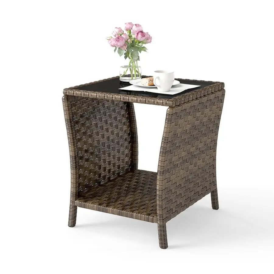 

Wicker Side Table Rattan Side Tables End Table for Patio with Glass Top Rattan Storage for Patio Garden Balcony