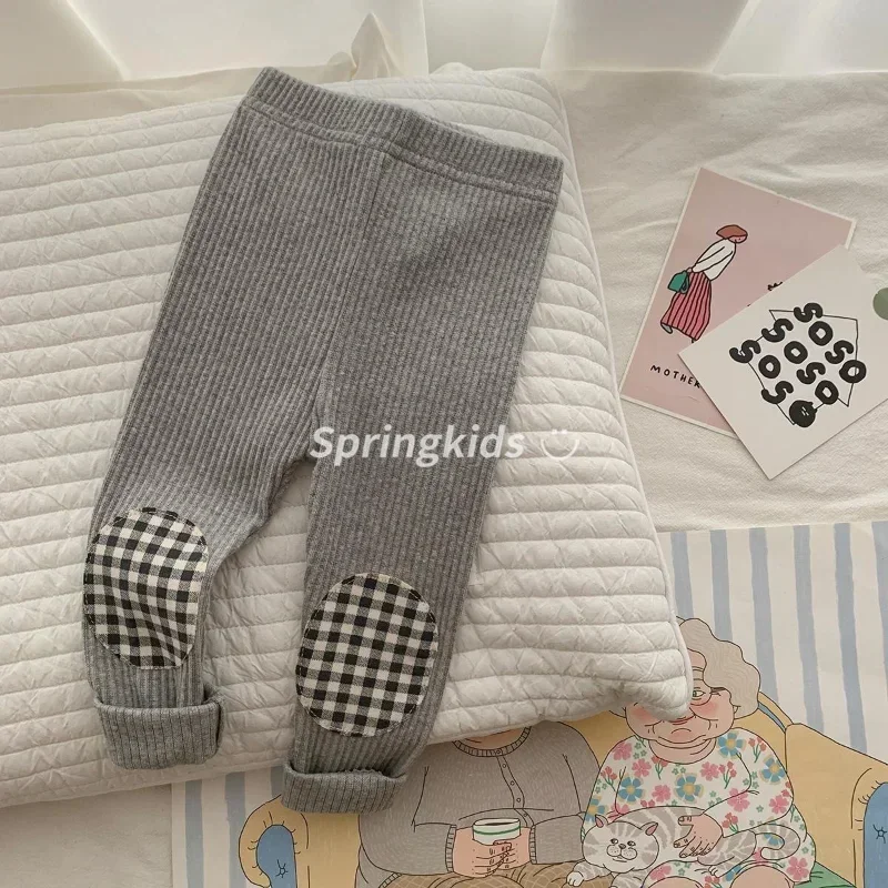 Children\'s Clothing Hit Color Plaid Patch Leggings Baby Trousers 2024 Autumn New Toddler Kids Pants Newborn Girls Boys Clothes