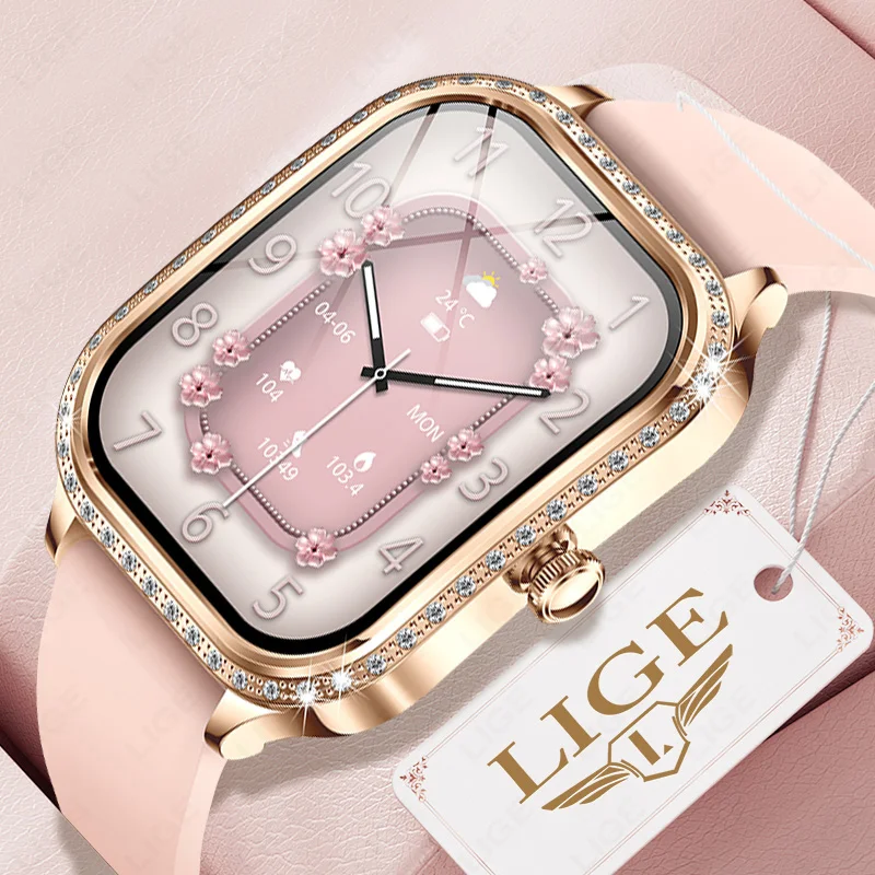 

LIGE 2024 Fashion Smart Watch Women Bluetooth Call 1.75'' Curved Diamond Watches Heart Rate Monitor Waterproof Ladies Smartwatch