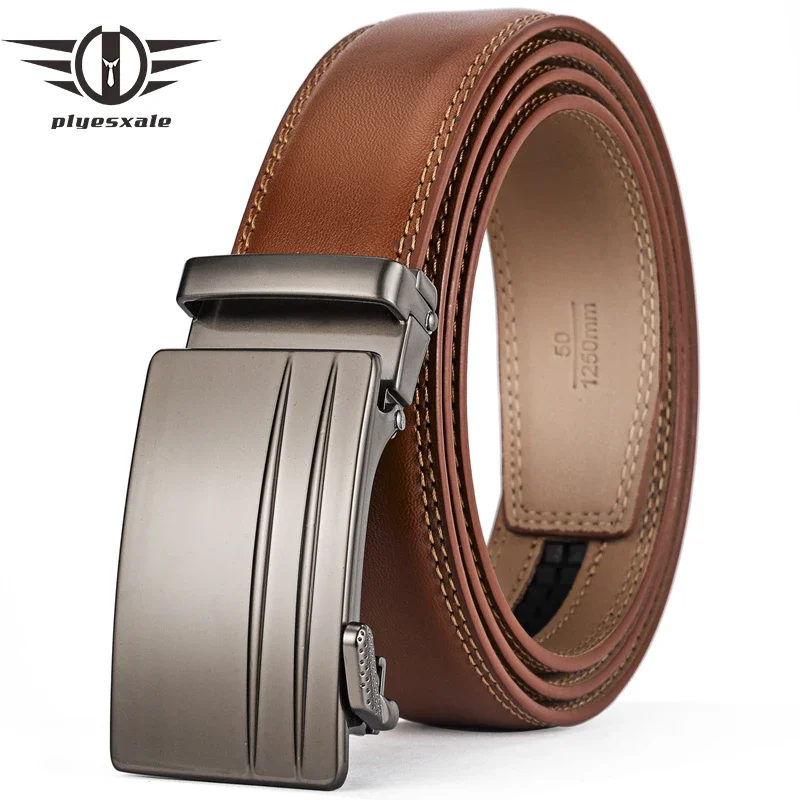 

Plyesxale Brown Automatic Buckle Belt Men Genuine Cow Leather Belts For Men Elegant Formal Belt ceinture homme luxe marque G69