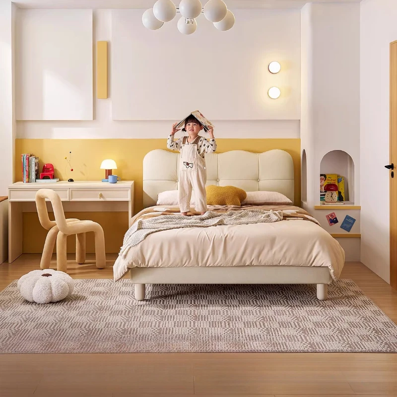 

Детская кровать из натуральной кожи и массива дерева, 150x200 см, современный минималистичный дизайн, кровать для 2 человек, милая мебель для спальни (camas matrimoniales)