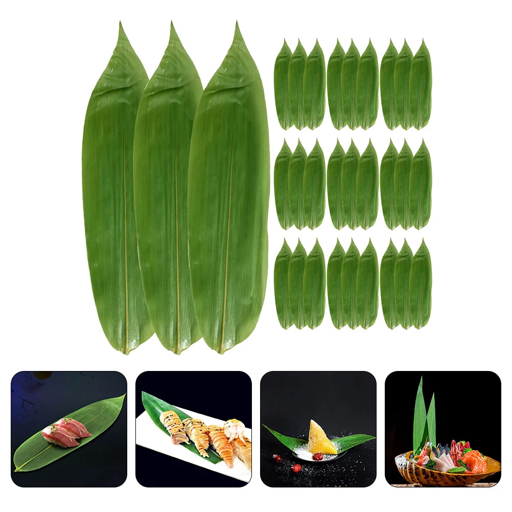 100 Pcs Small Sushi Leaf Plate Ornament Bedding Japanese Food Mat Leaves Bamboo Child