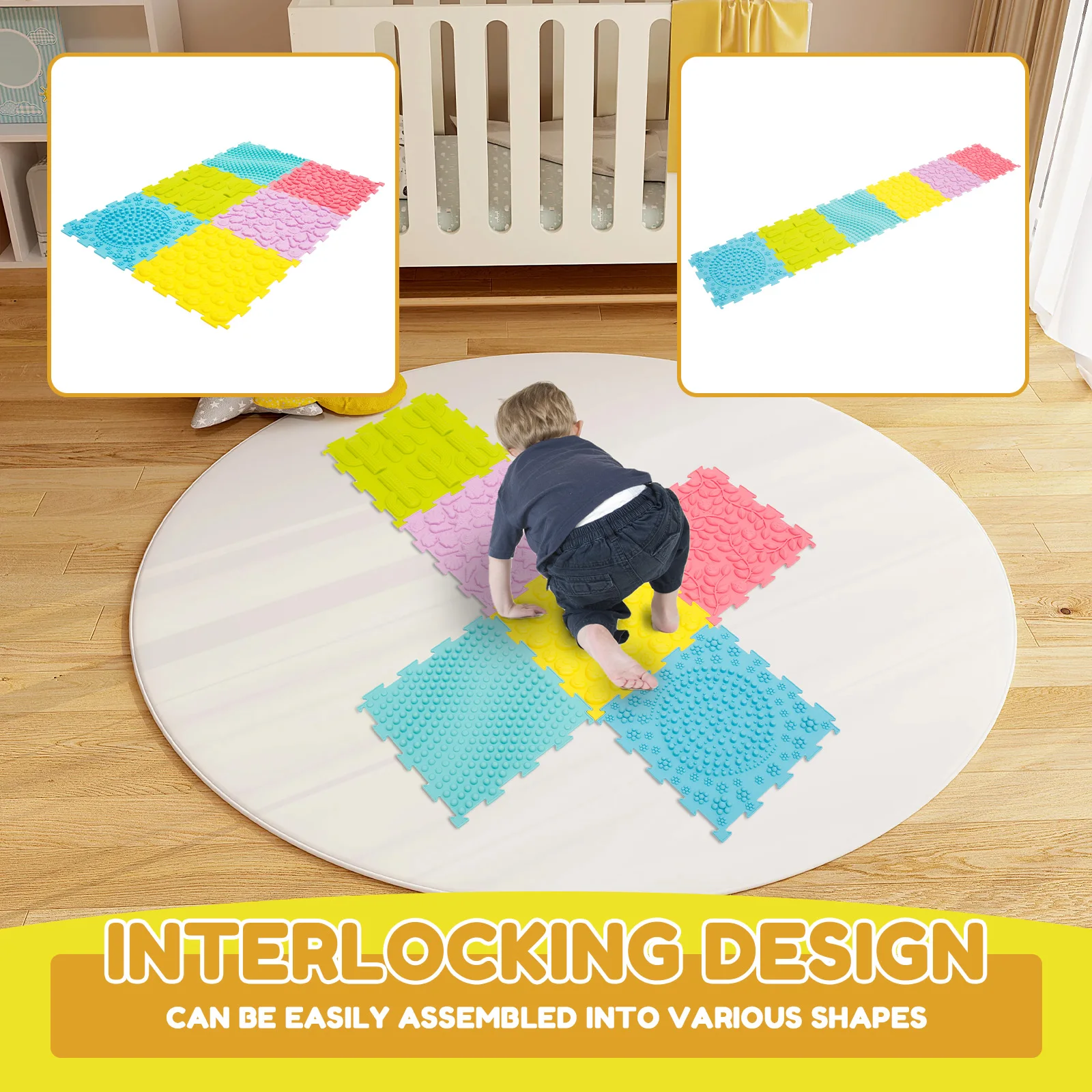 6 Pcs Sensory Mats Silicone Sensory Floor Tiles for Kids Lightweight Puzzle Play Mats Multifunctional Sensory Floor Mats for