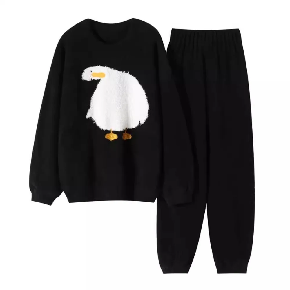 

Sweet Horse Fleece Pajamas Set Duck Rabbit Kawaii Thicken Warm Sleepwear Loose Home Wear Winter Nightwear Autumn Winter