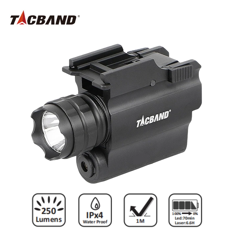 

TACBAND Tactical Hunting Lamp Flashlight 250 Lumens IPX4 Waterproof LED Light Torch with Red Dot Lasers Sight for Shooting