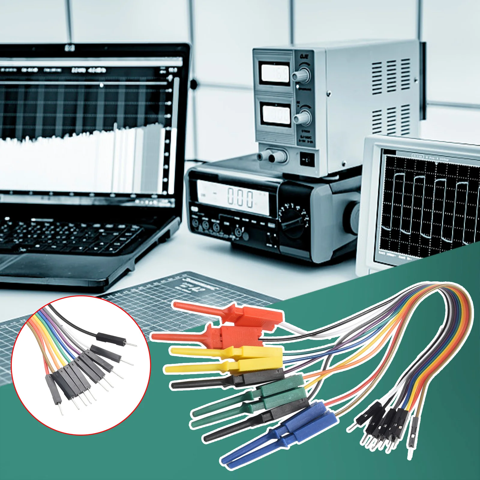 25cm 10 Needles Hook Clamp Kits Logic Analyzer Cable Tests Cable Clamps Probe Retractable Clip For Higher Drive Efficiency Tool