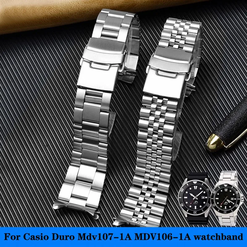 

Ремешок для часов из нержавеющей стали для Casio Duro MDV-107-1A MDV-106 Marlin, сменный металлический ремешок для часов с изогнутым концом для дайвинга, 22 мм