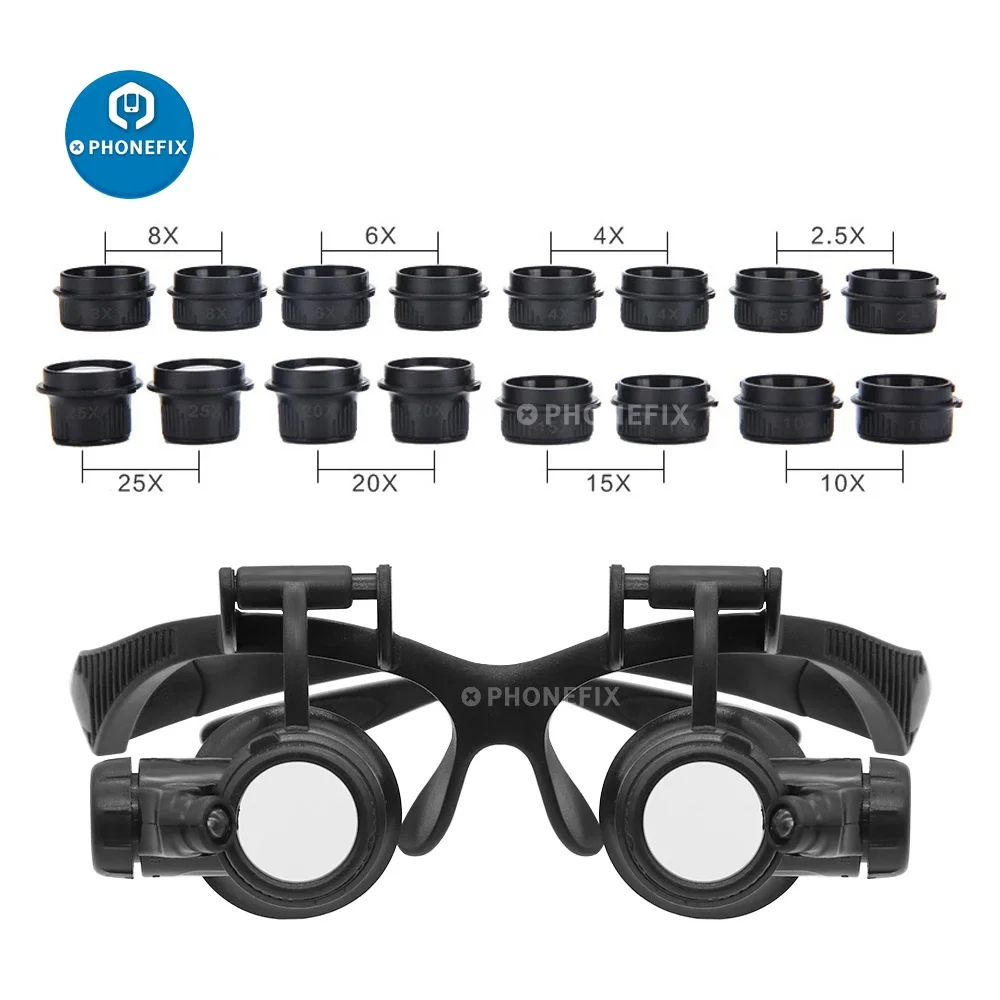 Headband LED Light Eyes Glasses Magnifier 2.5X 4X 6X 8X 10X 15X 20X 25X Optical Lens Glass Loupe For Watchmaker Jewelry Repair