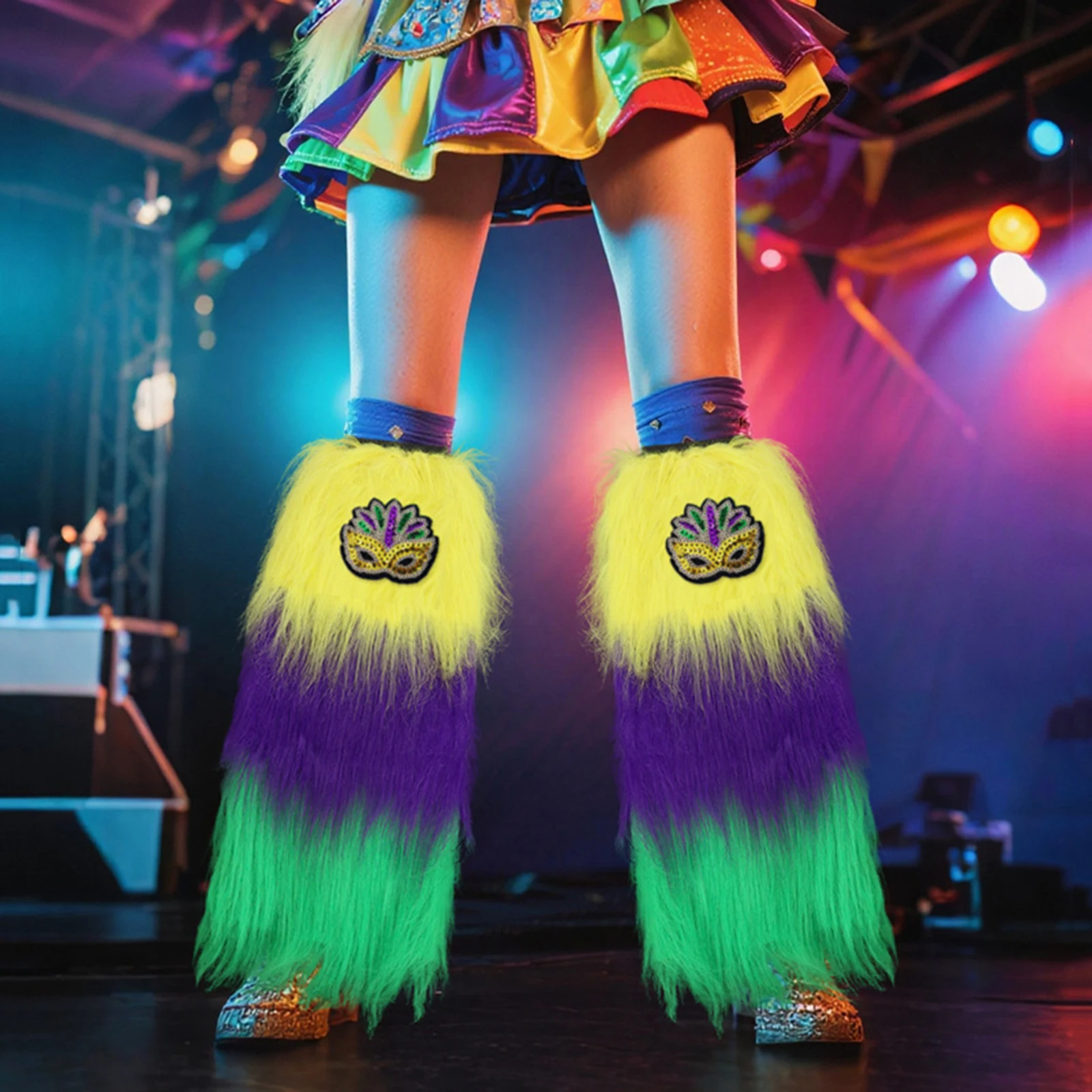 2025 Bola de Carnaval moda calentadores de piernas de felpa de tres colores vestido de noche disfraces de actuación Calcetines Mujer calentador de piernas