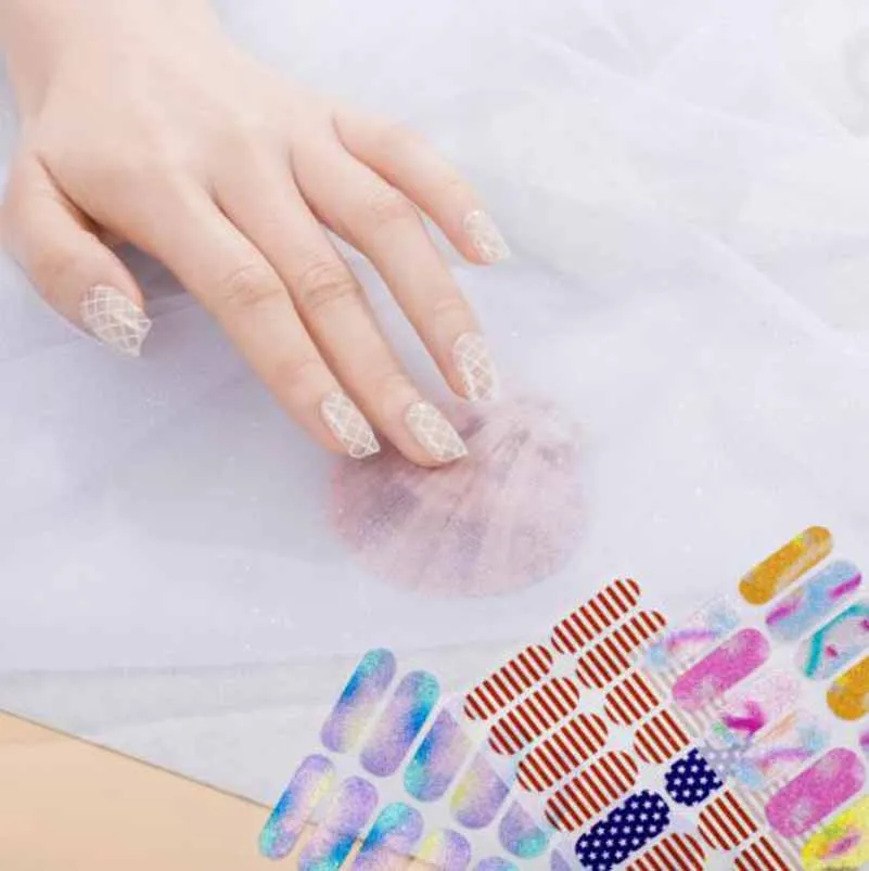 Decalcomanie per adesivi per unghie finte a copertura totale, involucri per unghie a strisce glitterate, decorazione autoadesiva per nail art