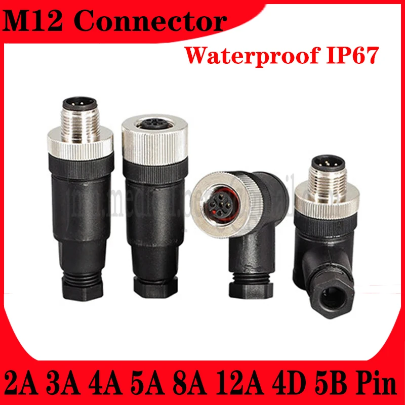 

M12 2A 3A 4A 5A 8A 12A 4D 5B Type Pin Plastic Waterproof IP67 Male Female Plug Threaded Connector Industrial Power Adapter