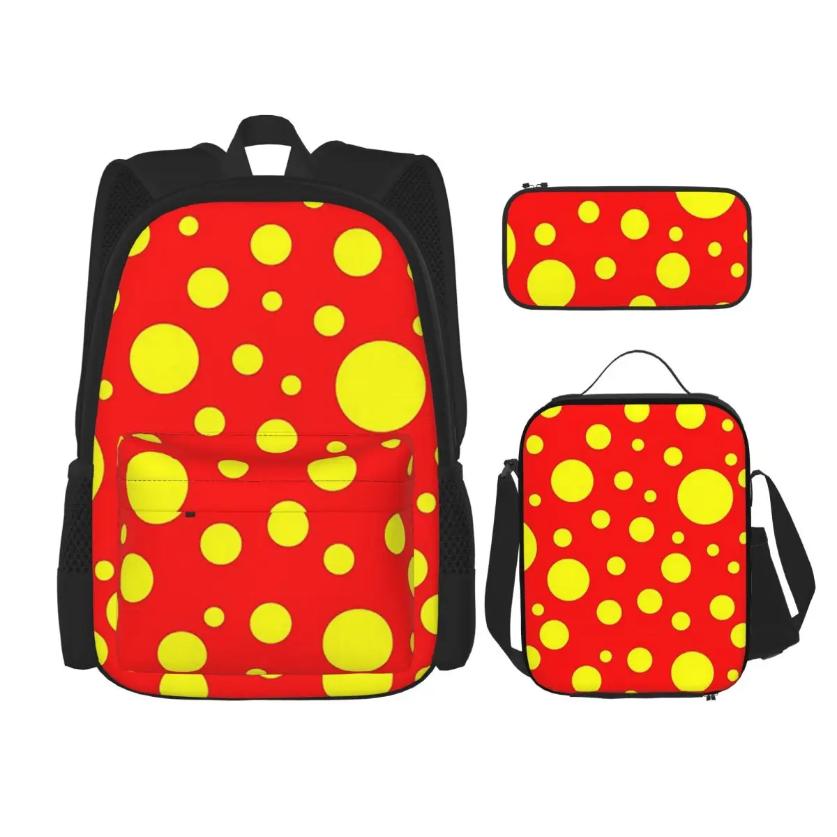 

Red With Small Yellow Dots Backpacks Kids Bookbag School Bags Rucksack Lunch Bag Pen Bag Three-Piece Set