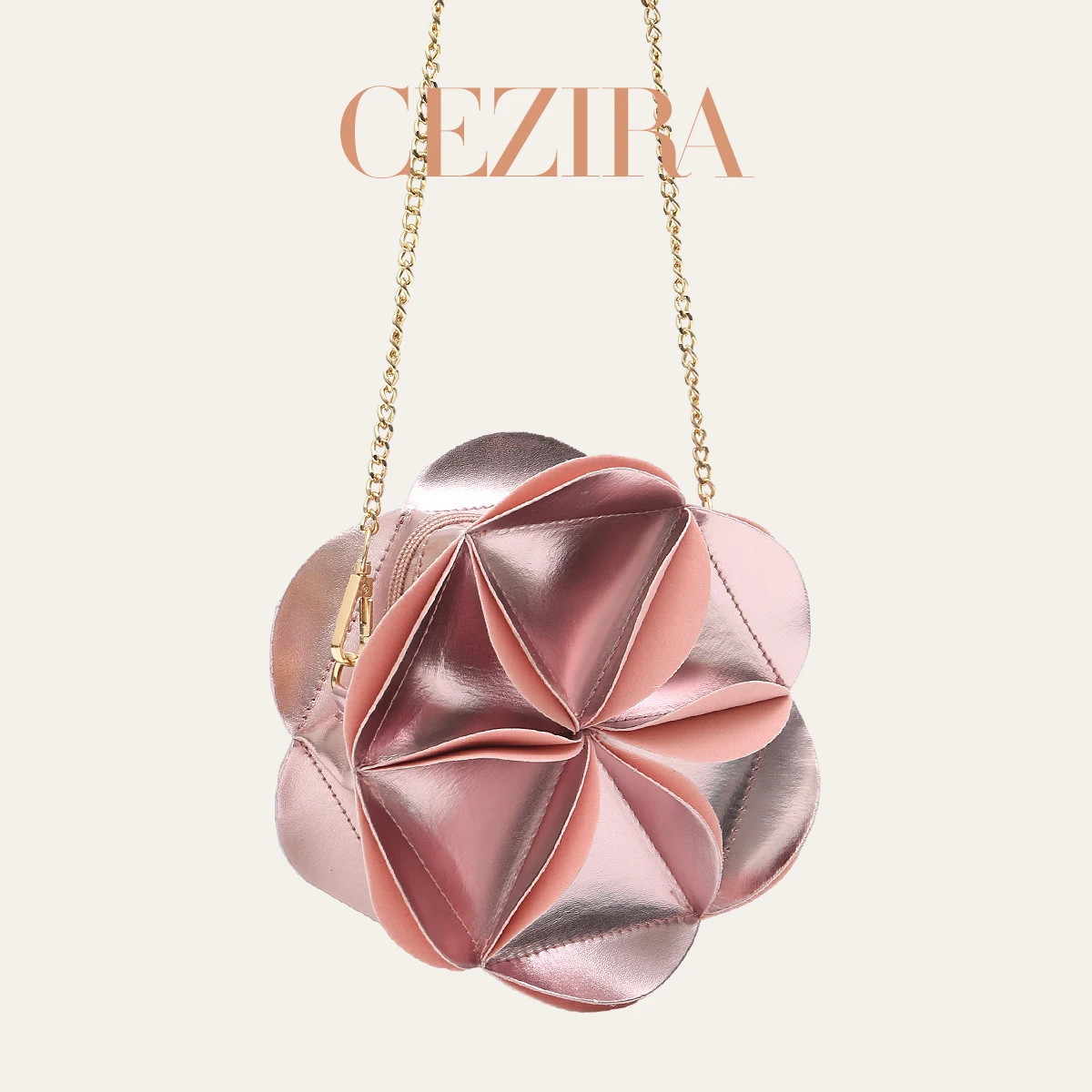 CR Women 3D Cherry Blossom Round Wallet Niche Designed Round Crossbody Bag Cute Petal Splicing PU Vegan Leather Clutch For Party