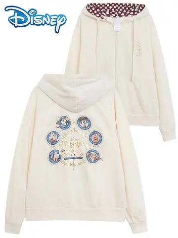 Disney Cruise Line Letter Minnie Mickey Mouse Donald Duck Cartoon Print Fleece Sweatshirt Women Hooded Zipper VELOUR Jumper Tops